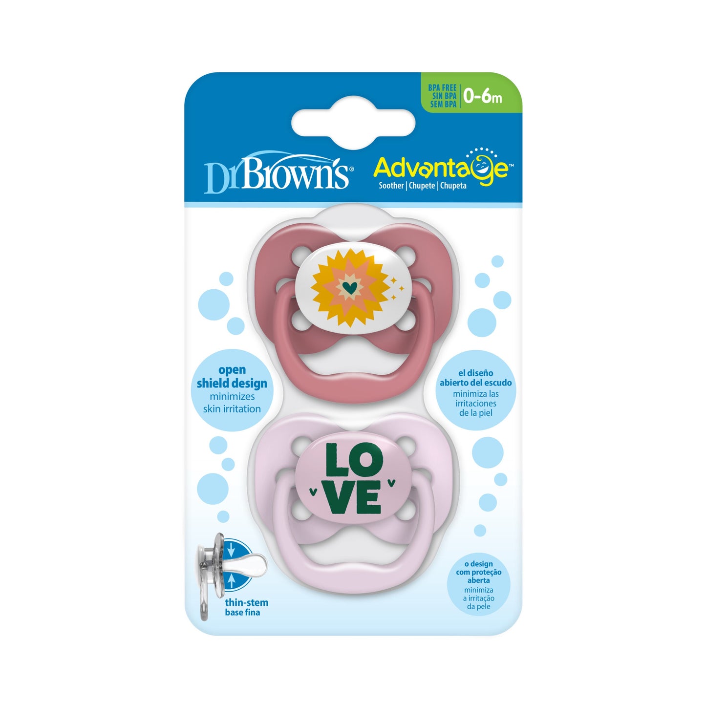 Dr. Brown's - Advantage Pacifier | Stage 1 | 0-6m | Pink | 2-Pack