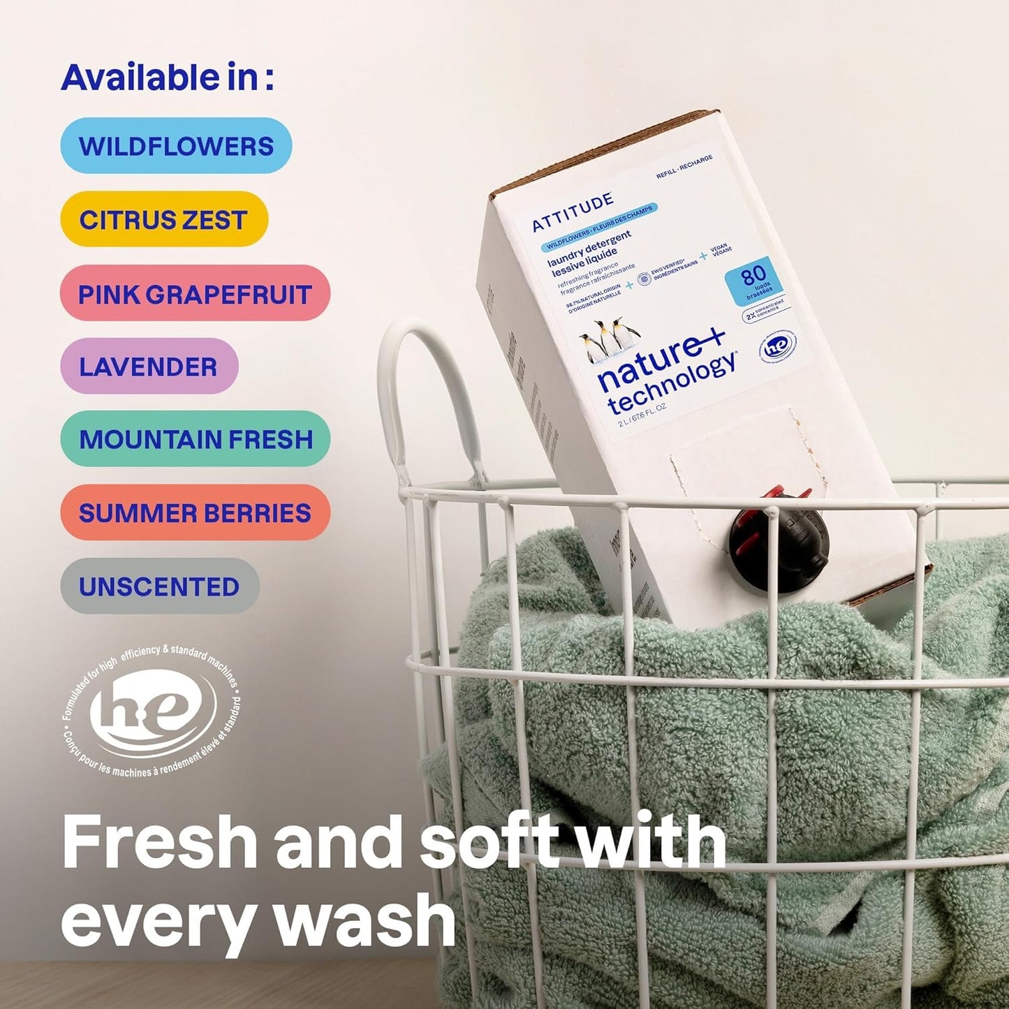 Attitude - Laundry Detergent Unscented Extra Gentle Refill | 80 loads | 2 Liters