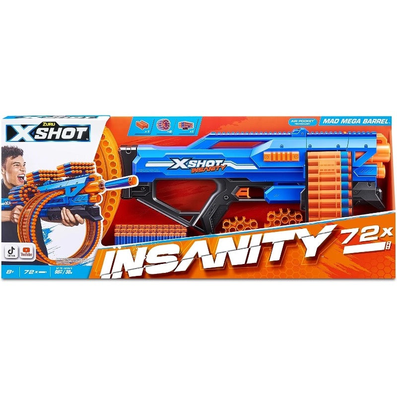 X-Shot - Insanity Mad Mega Barrel Blaster | 72 Darts | 8Y+ X-Shot - Insanity Mad Mega Barrel Blaster | 72 Darts | 8Y+