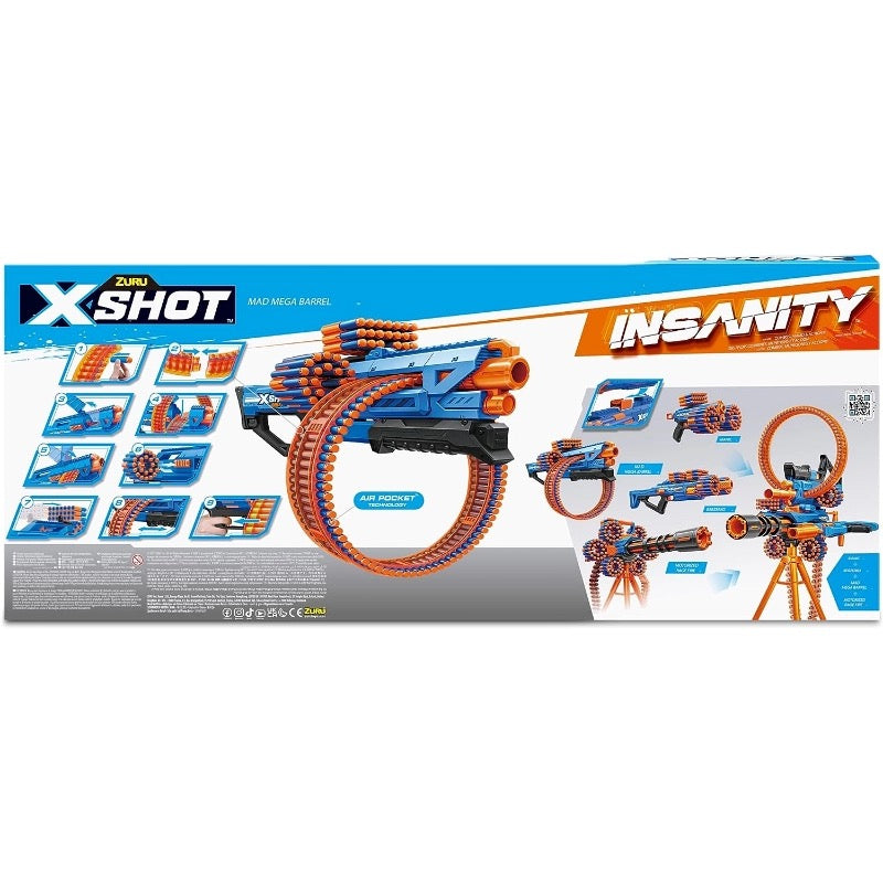 X-Shot - Insanity Mad Mega Barrel Blaster | 72 Darts | 8Y+ X-Shot - Insanity Mad Mega Barrel Blaster | 72 Darts | 8Y+