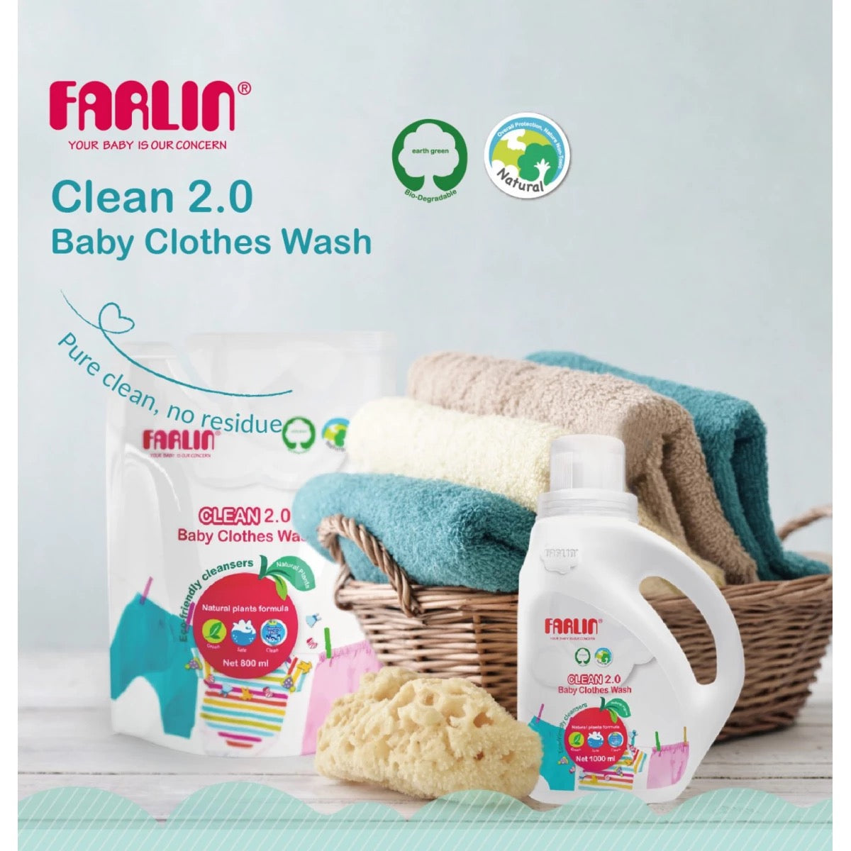 Farlin - Natural Baby Laundry Detergent Combo 1000ml + 800ml