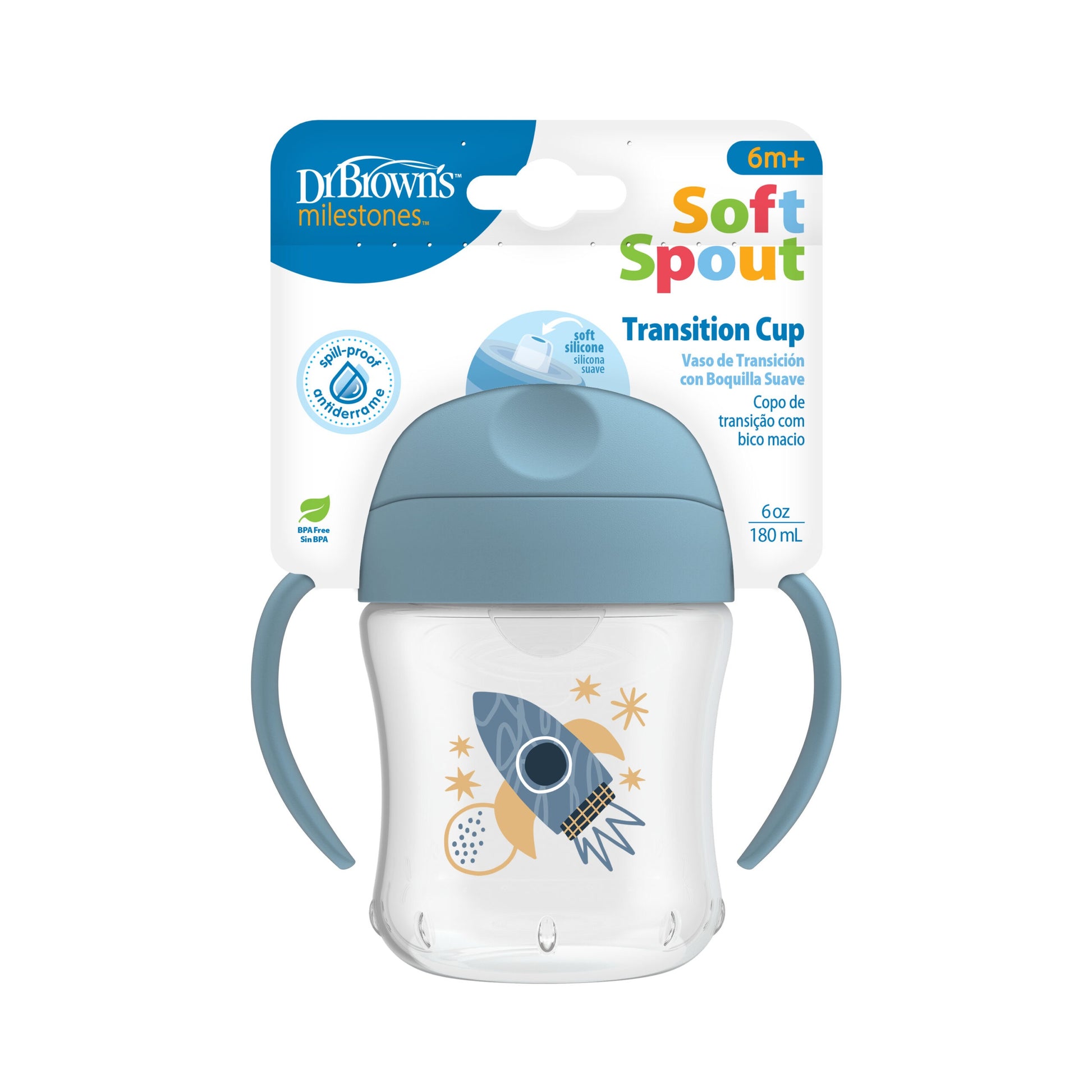 Dr. Brown's - Soft-Spout Transition Cup with Handles | Rocket Ship | 6m+ | 180ml Dr. Brown's - Soft-Spout Transition Cup with Handles | Rocket Ship | 6m+ | 180ml