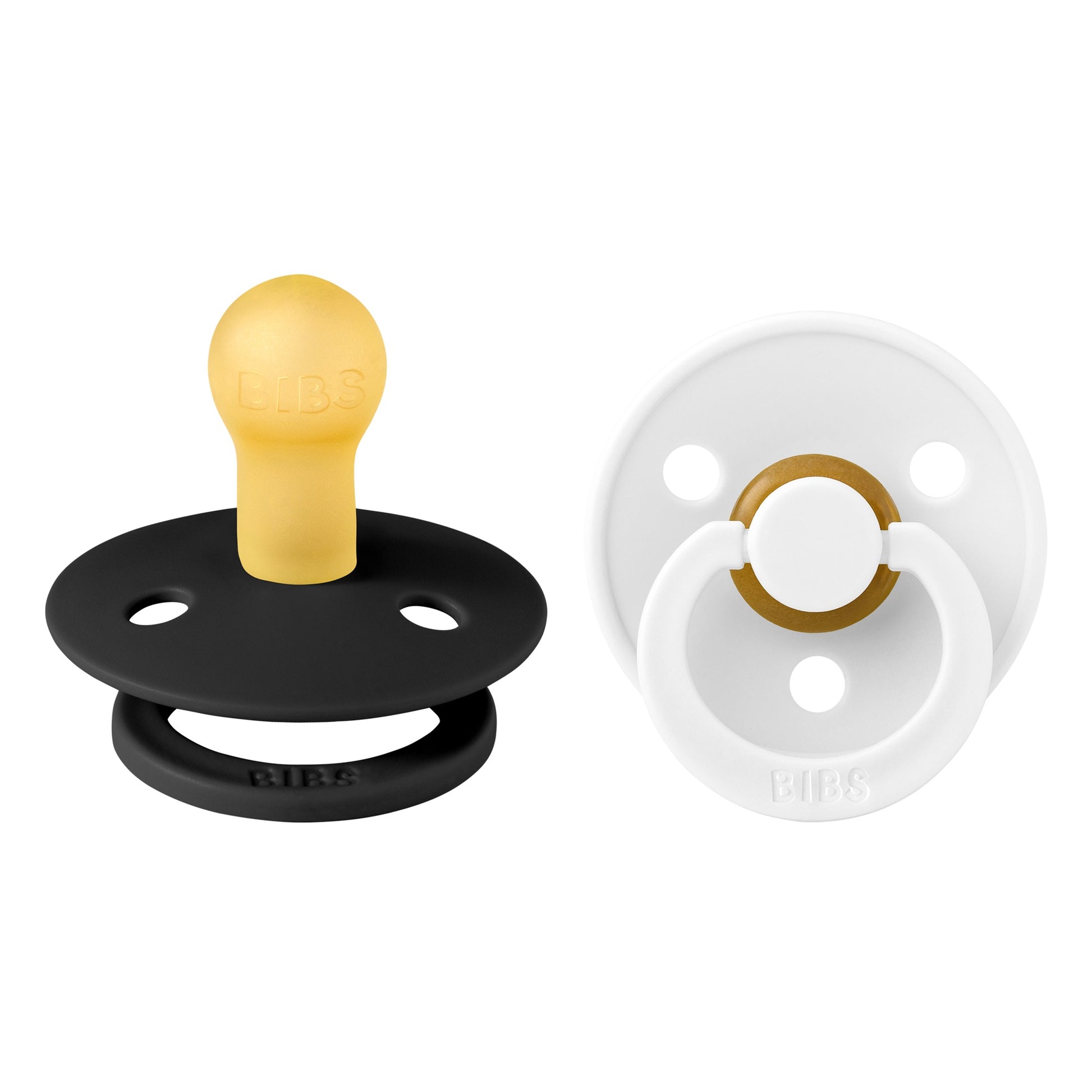 BIBS - Natural Latex Pacifier | Size 1 | 2 Pack | Black - White