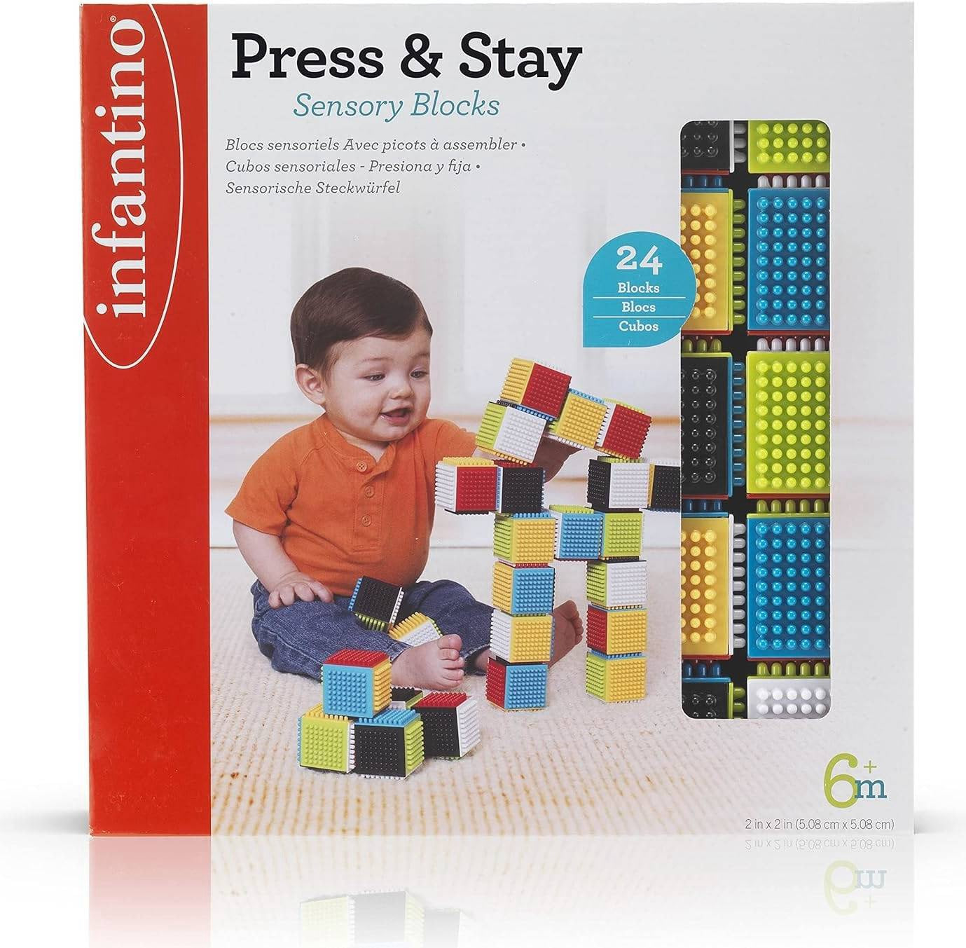 Infantino - Baby Press & Stay Sensory Block Activity | 24 Pcs | 6m+ Infantino - Baby Press & Stay Sensory Block Activity | 24 Pcs | 6m+