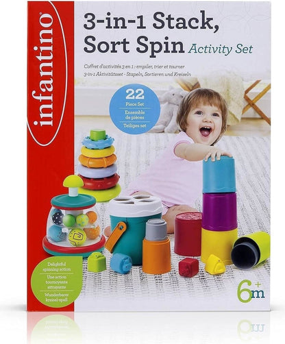 Infantino - 3-in-1 Stack, Sort Spin Activity Set | 6m+