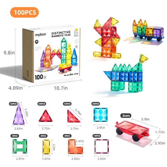Mideer - Colorful Magnetic Tiles | 100pcs Mideer - Colorful Magnetic Tiles | 100pcs