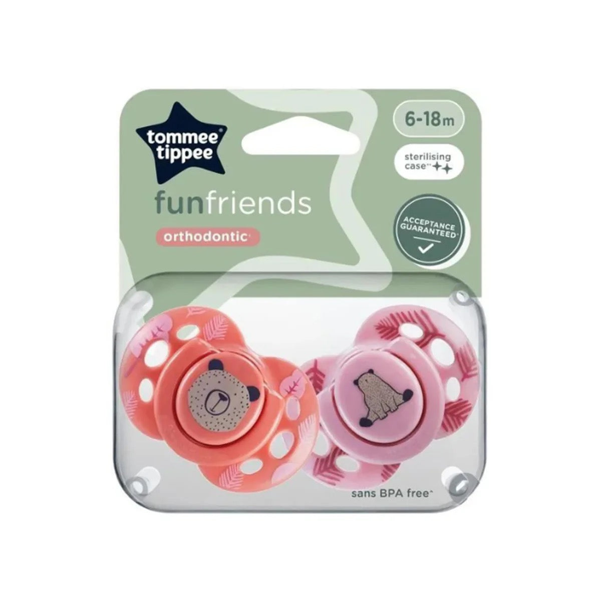 Tommee Tippee - Fun Friends | Pink | 2 Soothers 18 - 36 Months