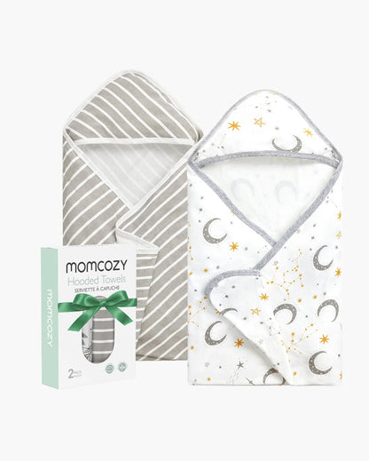 Momcozy - Baby Hooded Bath Towel | 2-Pack, Black
