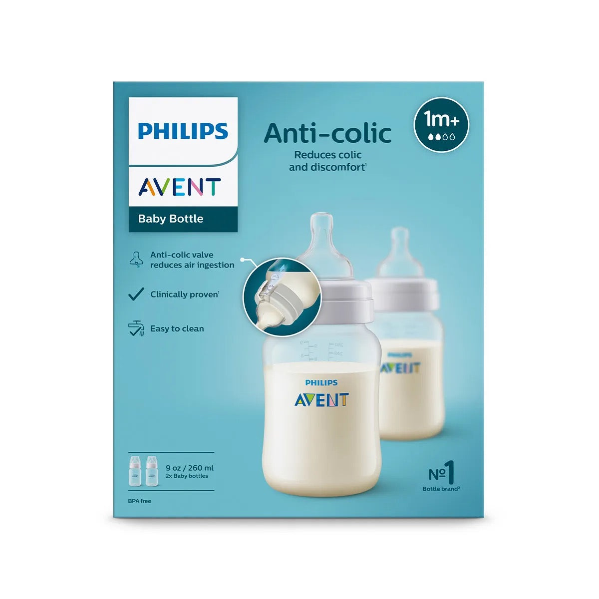 Philips Avent - Anti-Colic Baby Bottle White 260ml | Pack of 2 | 1m+ Philips Avent - Anti-Colic Baby Bottle White 260ml | Pack of 2 | 1m+