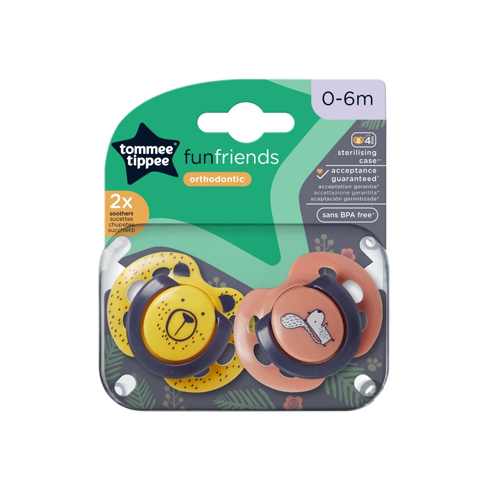Tommee Tippee - Fun Friends | Pink | 2 Soothers | 0-6m