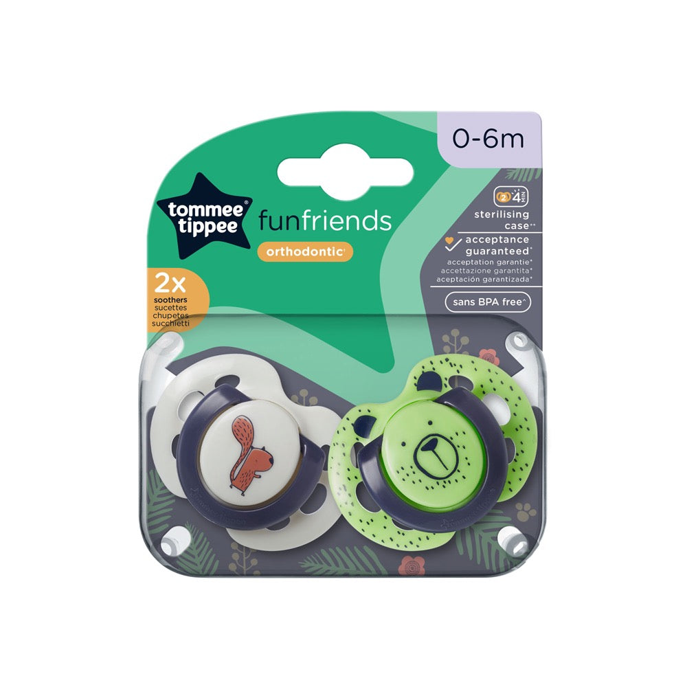 Tommee Tippee - Fun Friends | Beige | 2 Soothers | 0-6m