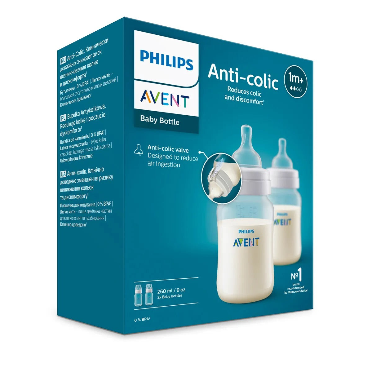 Philips Avent - Anti-Colic Baby Bottle White 260ml | Pack of 2 | 1m+ Philips Avent - Anti-Colic Baby Bottle White 260ml | Pack of 2 | 1m+