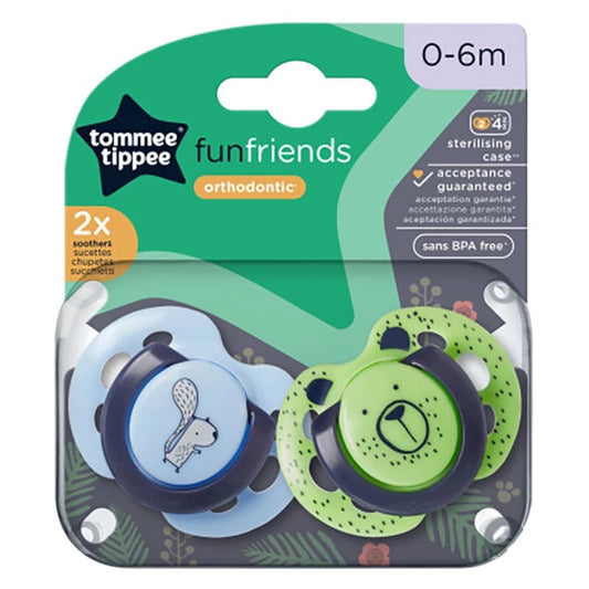 Tommee Tippee - Fun Friends | Blue | 2 Soothers | 0-6m