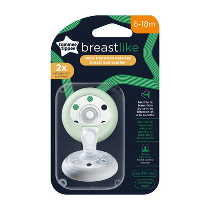 Tommee Tippee - Breastlike Night Soother | 6-18M | Glow in the Dark | 2 Pack