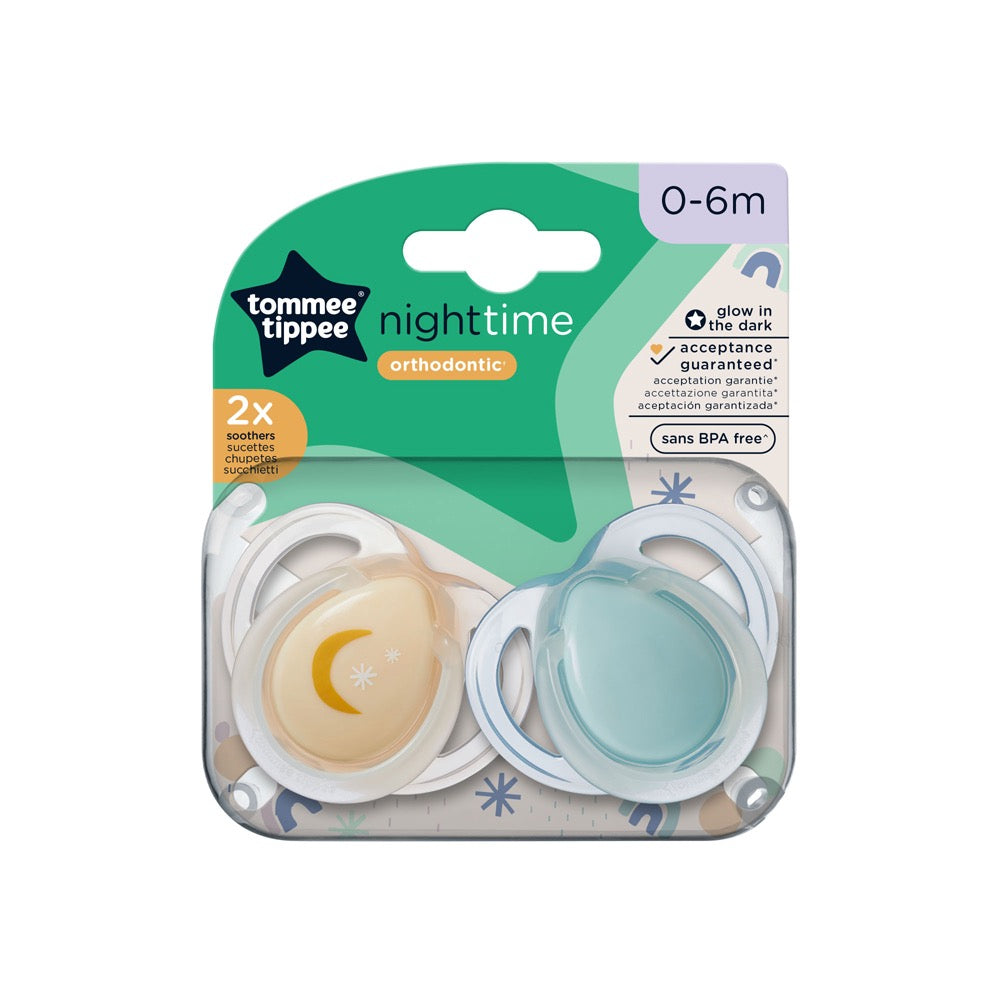 Tommee Tippee Night Time Soother | 0-6m | Glow in the Dark | 2 Soothers Blue