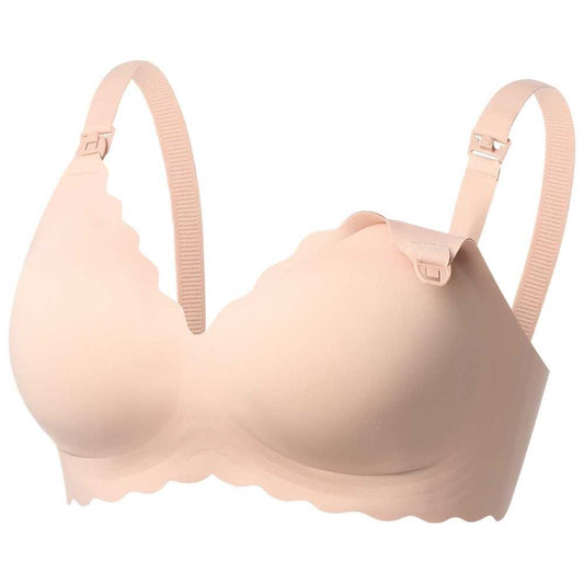Momcozy - Seamless Support Floral Nursing Bra with Jelly Strip | Beige / Oyster Pink