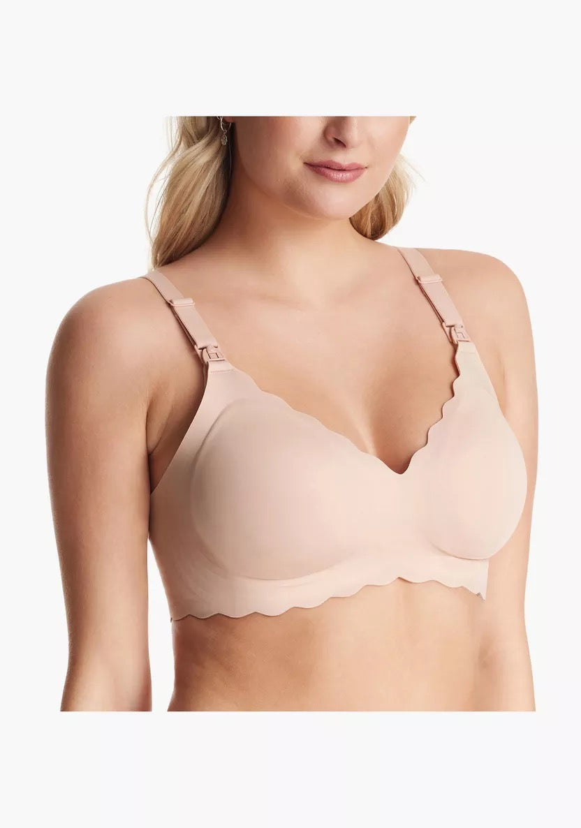 Momcozy - Seamless Support Floral Nursing Bra with Jelly Strip | Beige / Oyster Pink