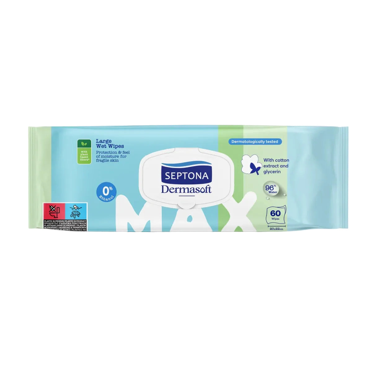 Septona - Max Wet Wipes | Large 96% Water Wipes | 60pcs