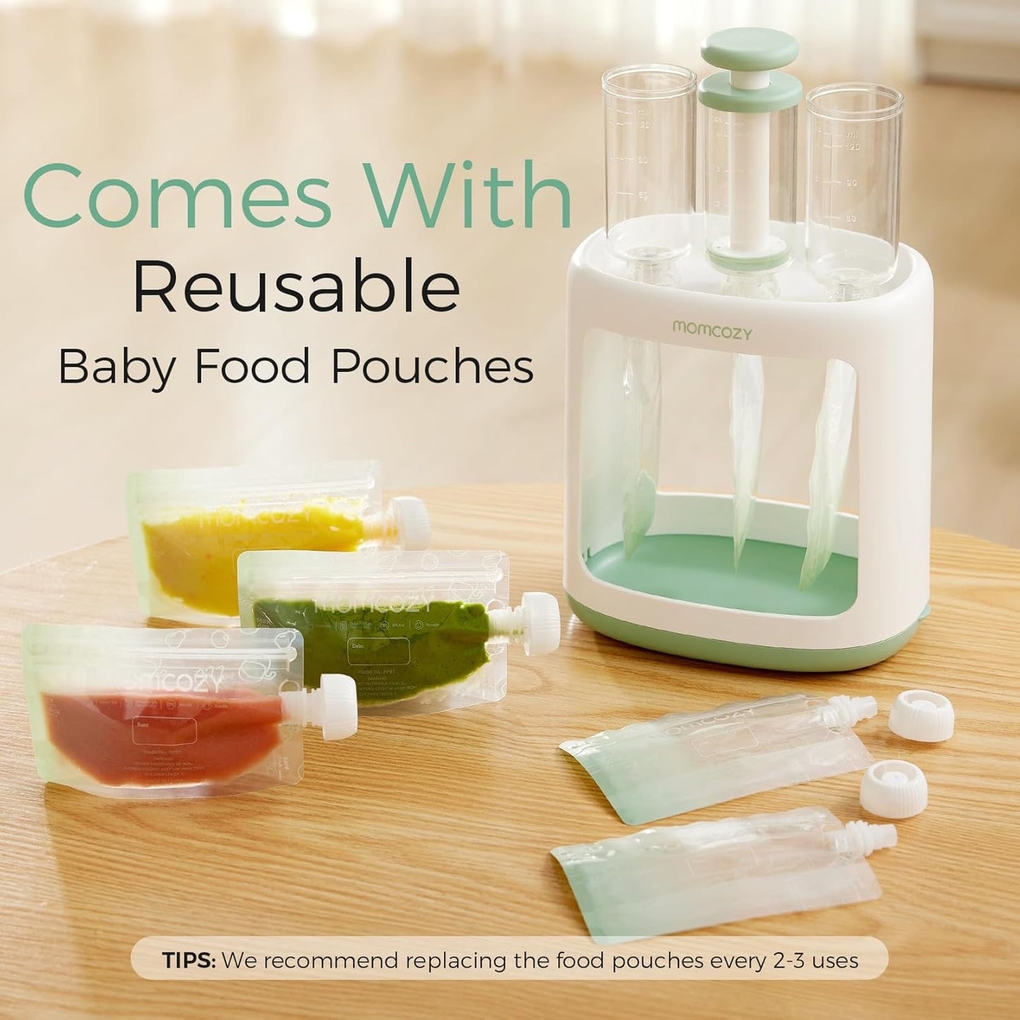 Momcozy - Squeeze Station Baby Food Maker + 5 Reusable Pouches