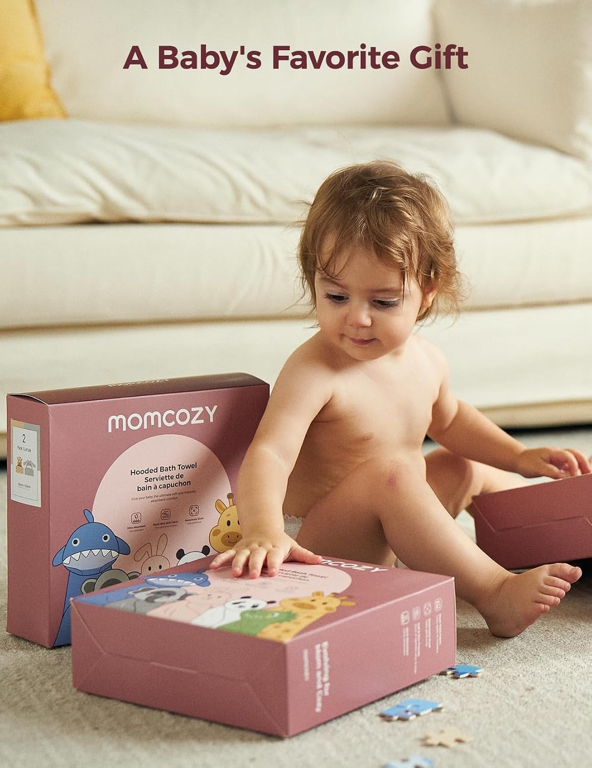 Momcozy - منشفة استحمام للأطفال بغطاء رأس | عبوتان، أسود