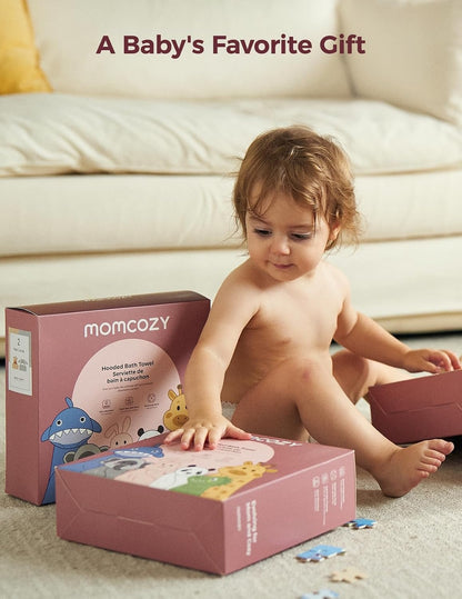 Momcozy - منشفة استحمام للأطفال بغطاء رأس | عبوتان، أسود