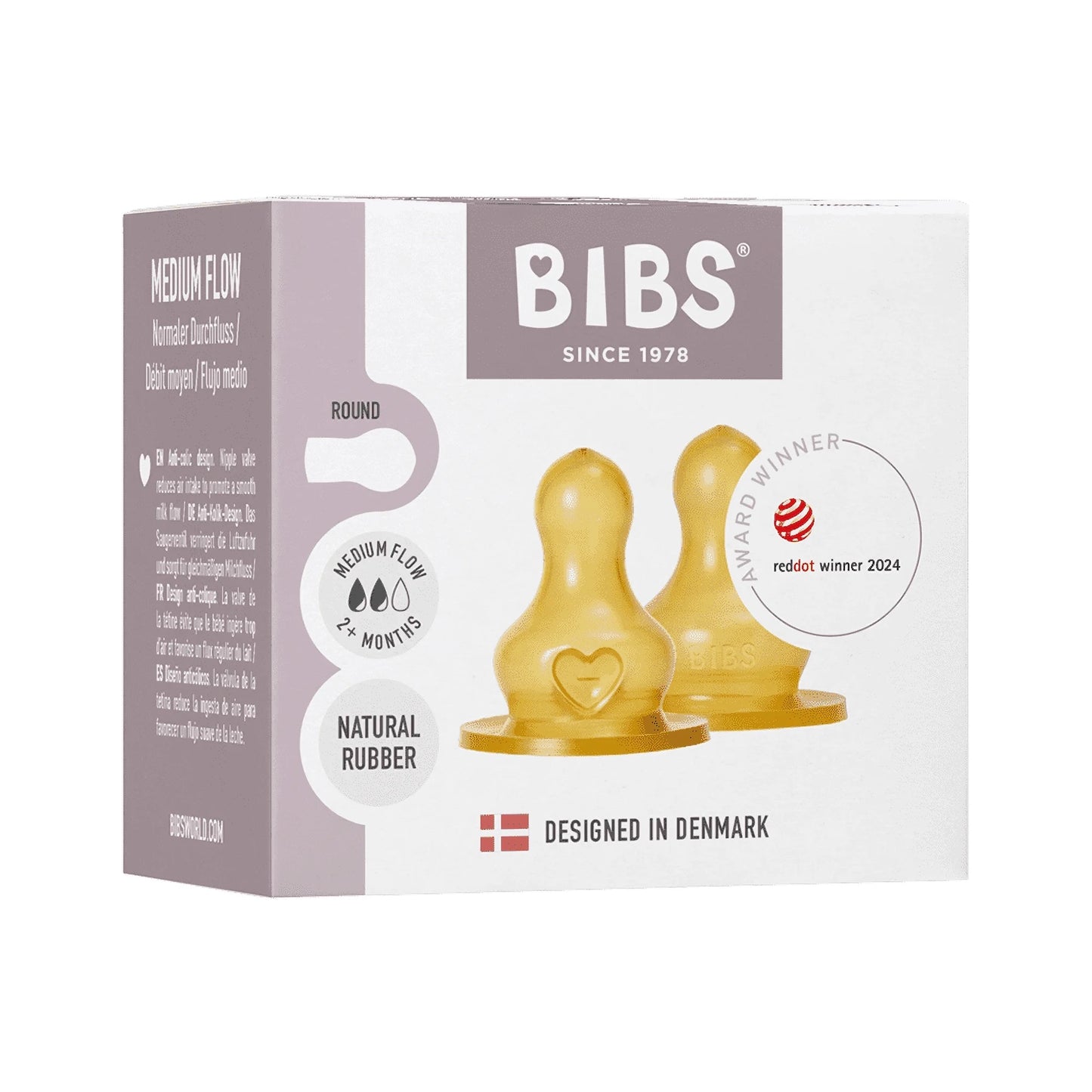 حلمات رضاعة أطفال من اللاتكس من BIBS | عبوة من قطعتين | تدفق متوسط ​​| شهرين فأكثر