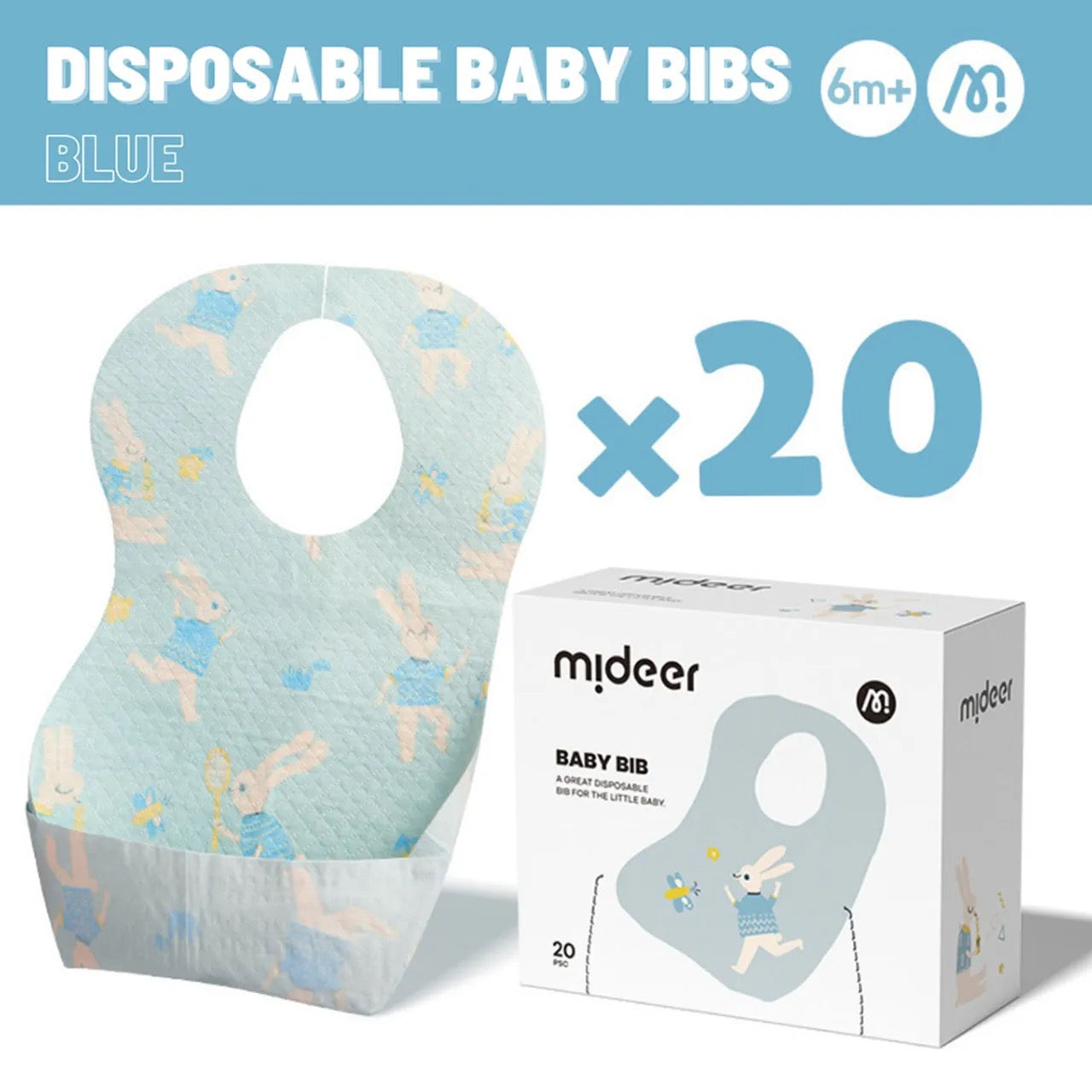 Mideer - Disposable Baby Bib | Blue Bunny 20pcs Mideer - Disposable Baby Bib | Blue Bunny 20pcs
