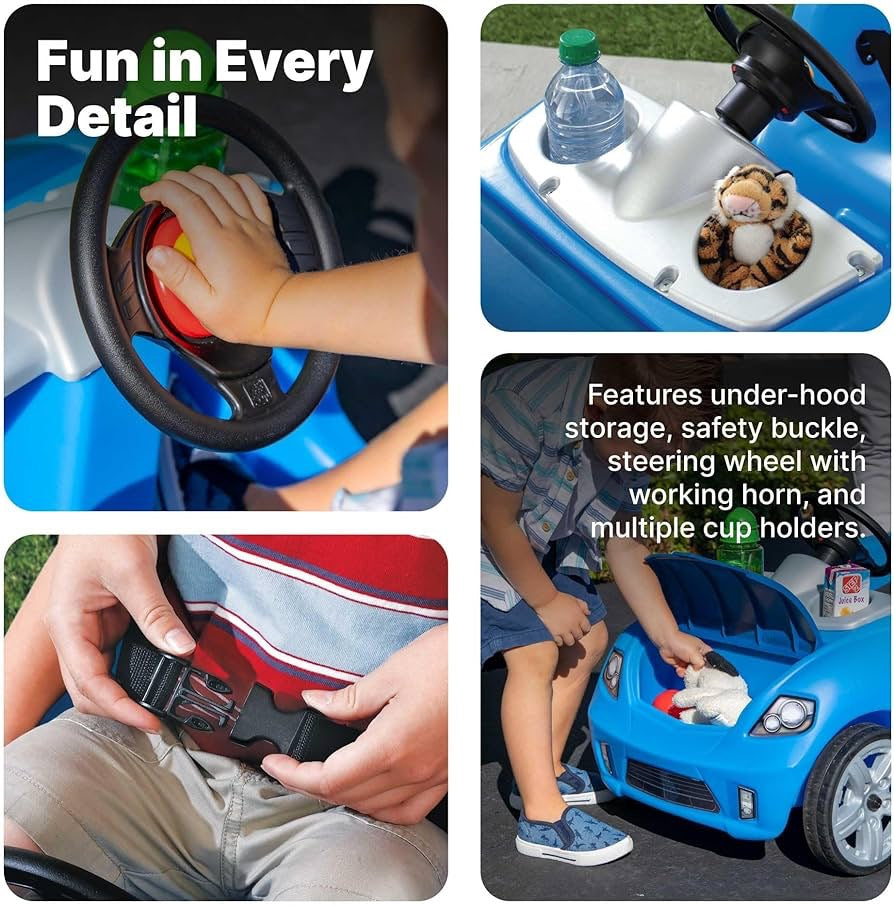 Step2 - Whisper Ride II Kids Push Car | Quick Fold Handle | Blue
