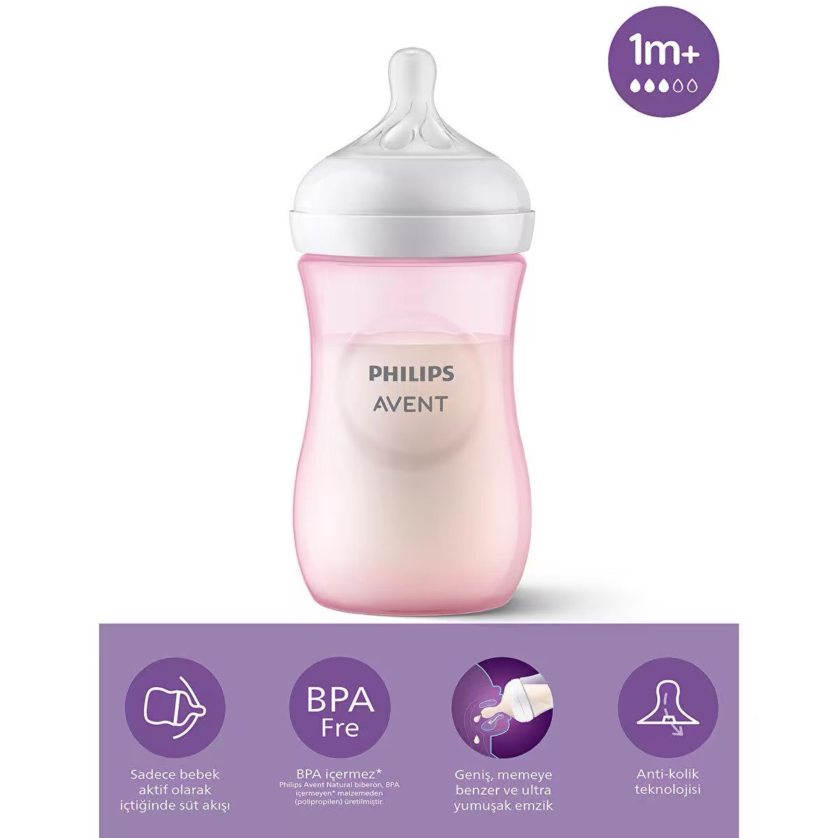 Philips Avent - Natural Baby Bottle 260ml | 1m+ | Pink Philips Avent - Natural Baby Bottle 260ml | 1m+ | Pink