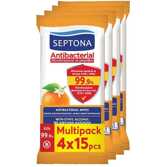 Septona Antibacterial Wipes Orange 15 pcs | 4 Pack
