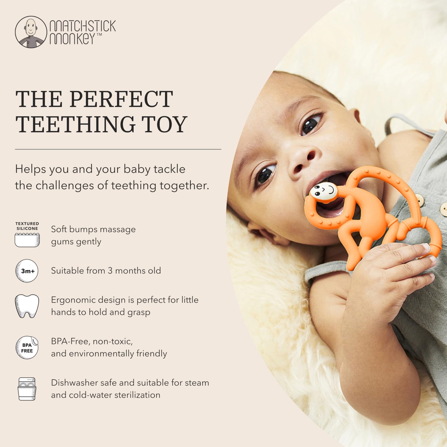 Matchstick Monkey - Orange Mini Monkey Teether