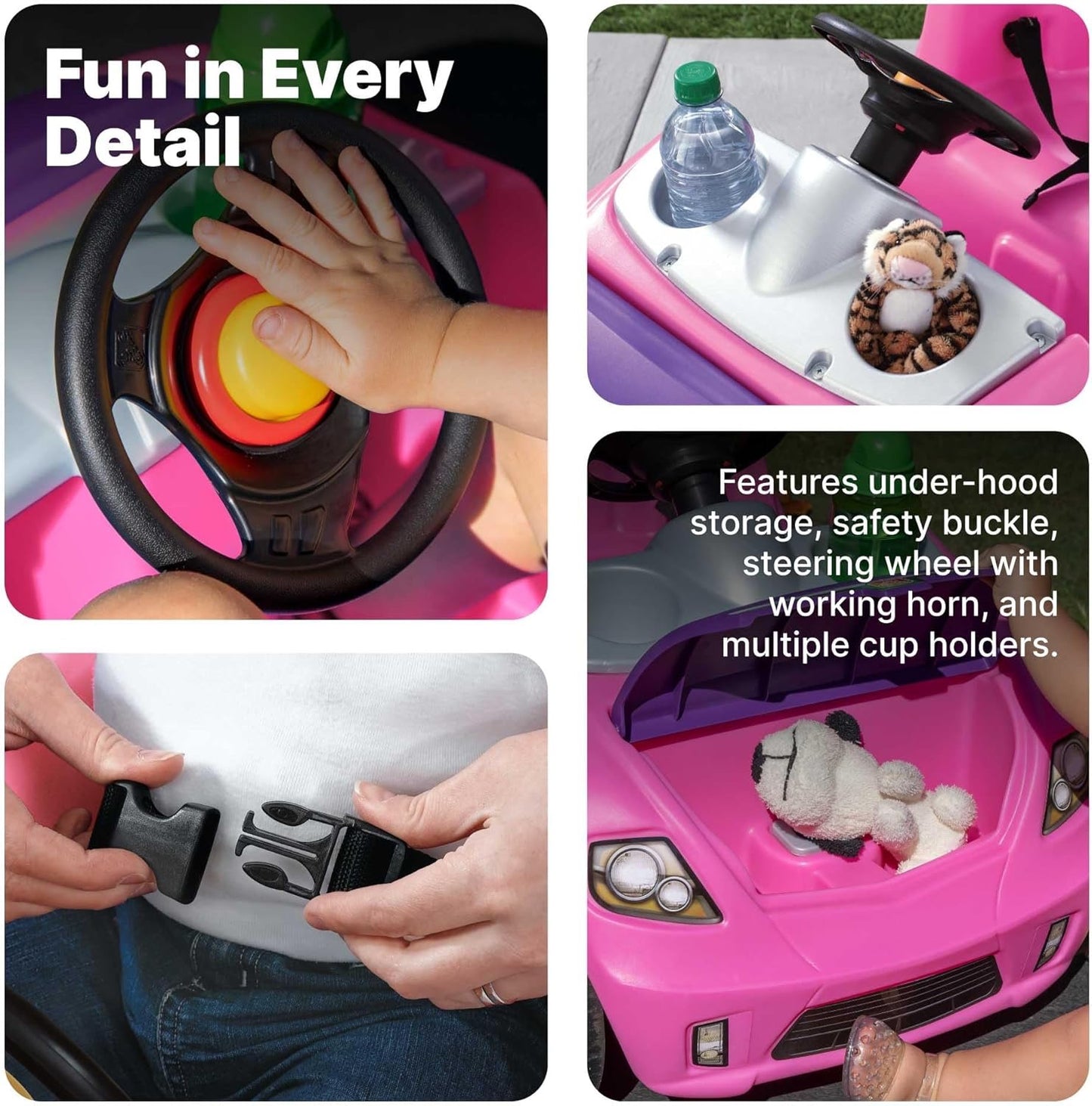 Step2 - Whisper Ride II Kids Push Car | Quick Fold Handle | Pink