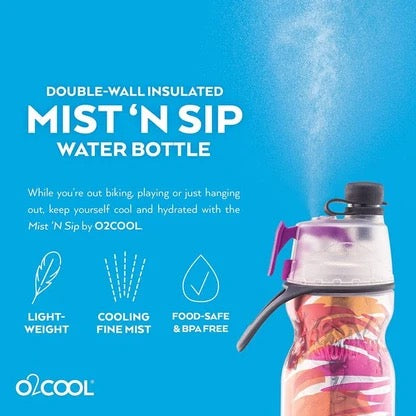 O2COOL - Mist N' Sip Insulated Bottle - 591ml - Ombre Raspberry