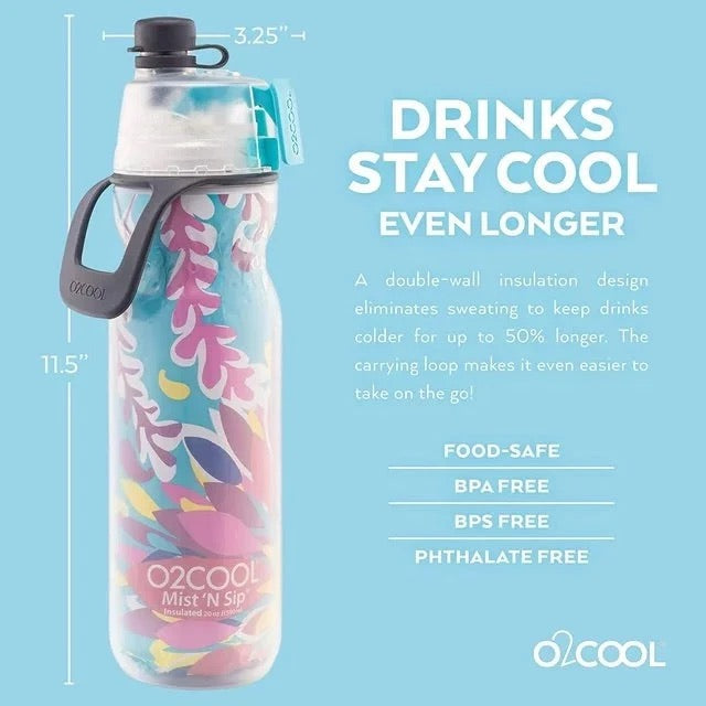 O2COOL - Mist N' Sip Insulated Bottle - 591ml - Ombre Raspberry