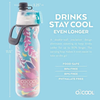 O2COOL - Mist N' Sip Insulated Bottle - 591ml - Ombre Raspberry