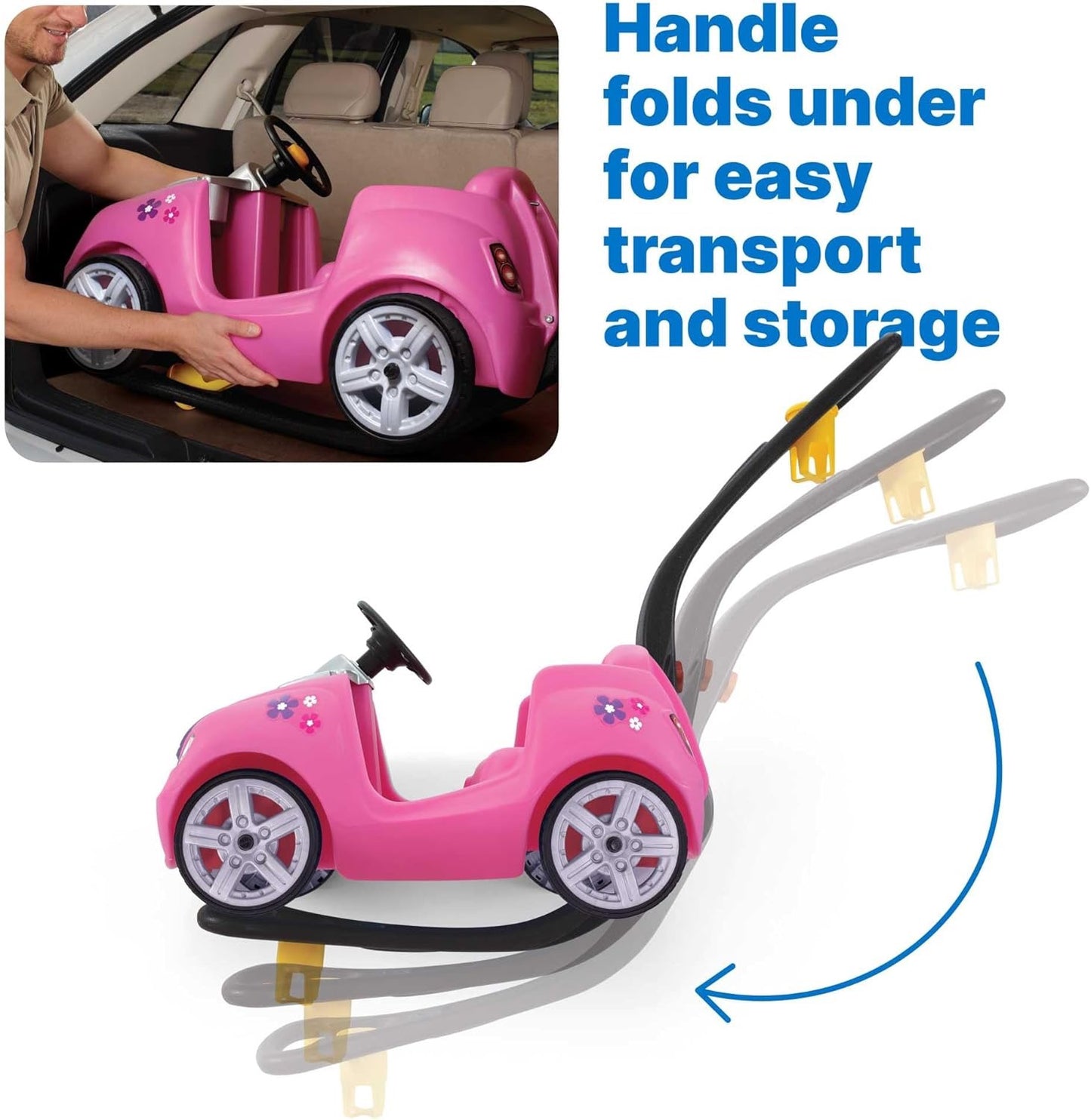 Step2 - Whisper Ride II Kids Push Car | Quick Fold Handle | Pink