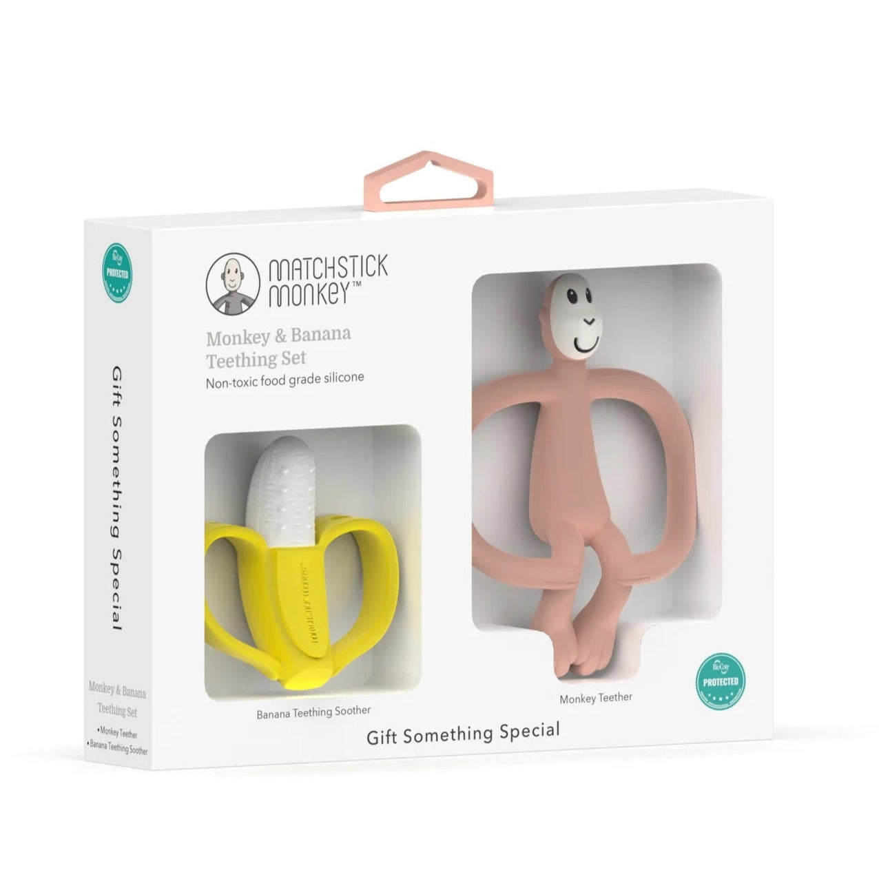 Matchstick Monkey - Monkey Teether & Banana Gift Set | Dusty Pink Matchstick Monkey - Monkey Teether & Banana Gift Set | Dusty Pink