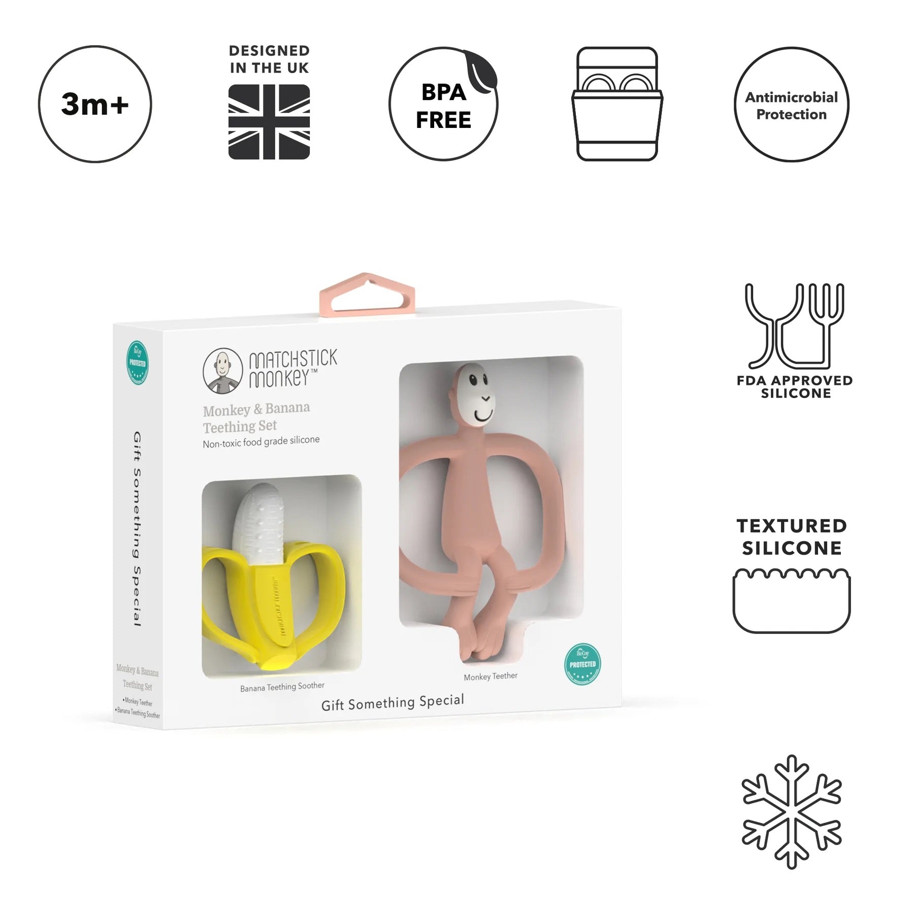 Matchstick Monkey - Monkey Teether & Banana Gift Set | Dusty Pink Matchstick Monkey - Monkey Teether & Banana Gift Set | Dusty Pink