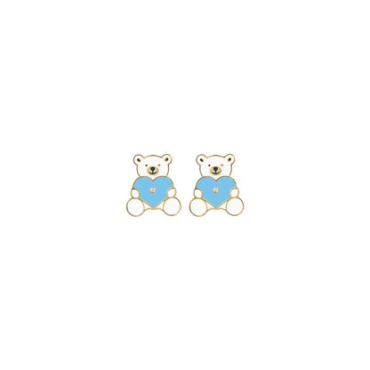 Blue Teddy Bear Kid's Diamond Earrings