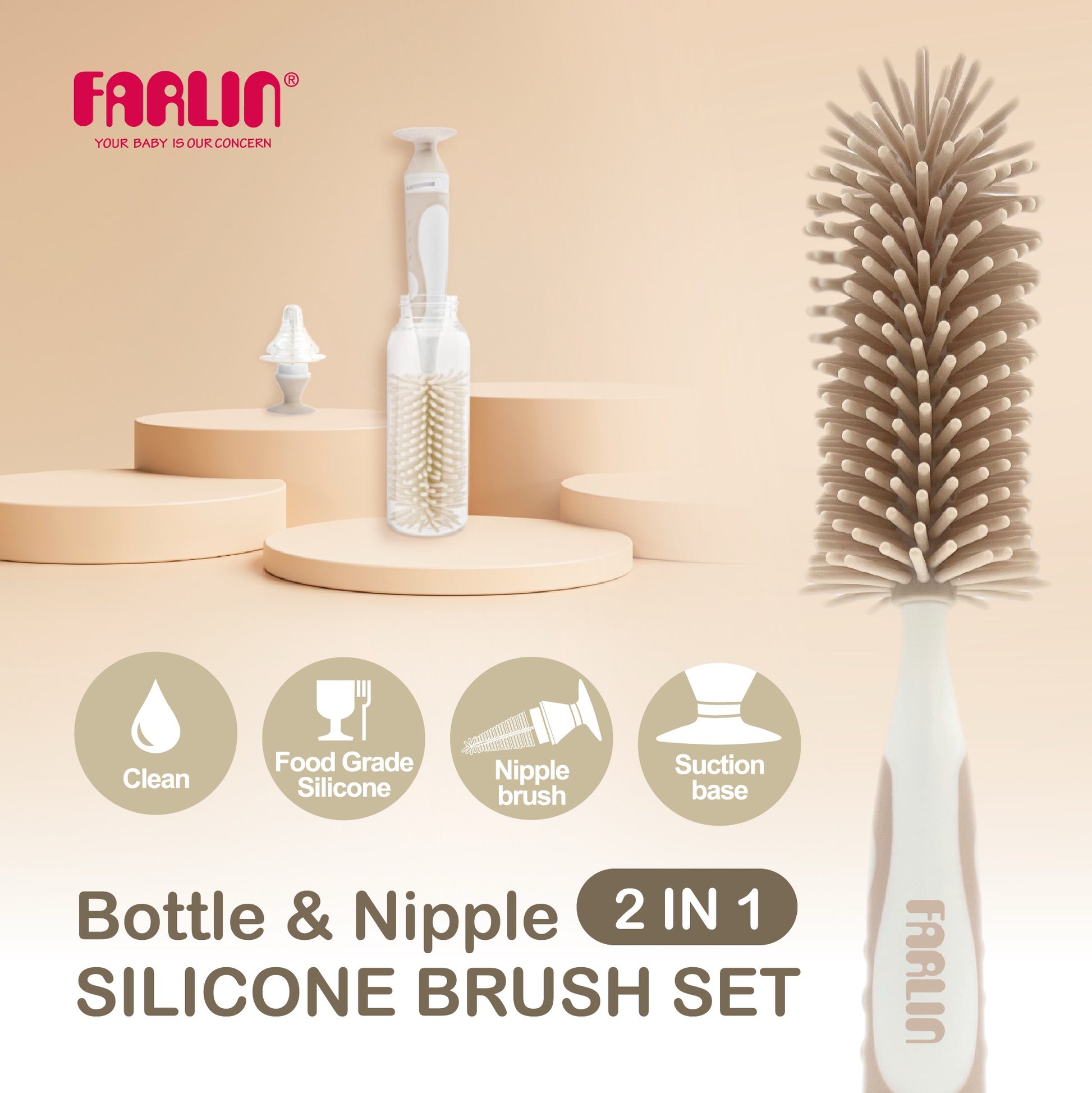 Farlin - Farlin Silicone Bottle and Nipple Brushes Farlin - Farlin Silicone Bottle and Nipple Brushes