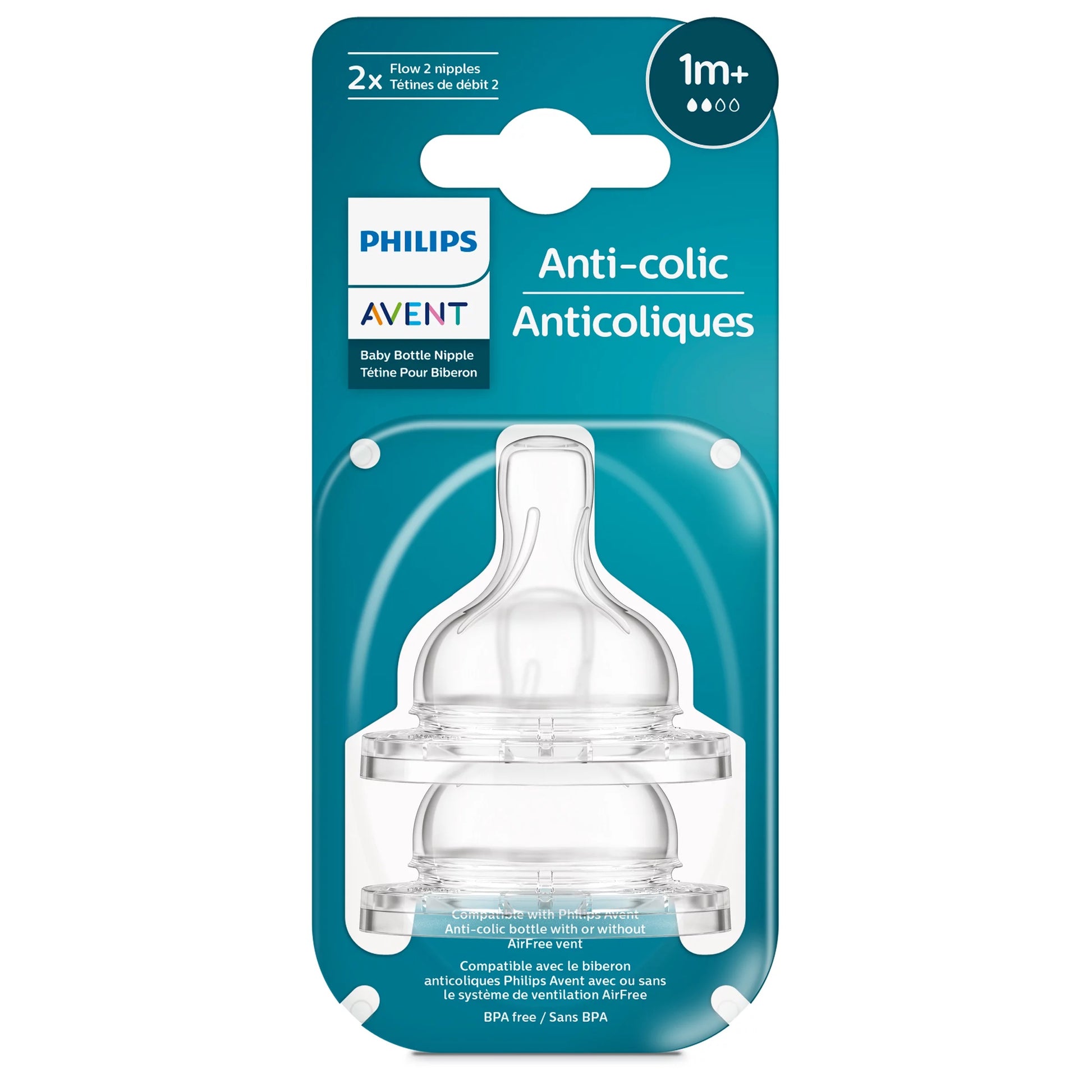 Philips Avent - Anti-Colic Nipple Teats Airflex | 1m+ | Flow 2 | 2 Pack Philips Avent - Anti-Colic Nipple Teats Airflex | 1m+ | Flow 2 | 2 Pack