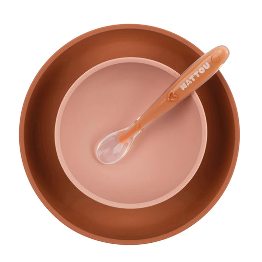 Nattou Silicone Tableware Set with Bib 4 pieces Pink — BambiniJO Jordan