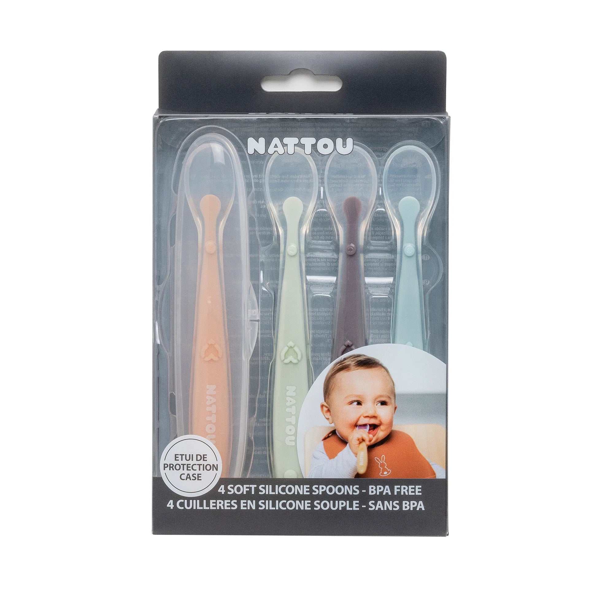 Nattou - Silicone Children 4 Spoons Set with Case Nattou - Silicone Children 4 Spoons Set with Case