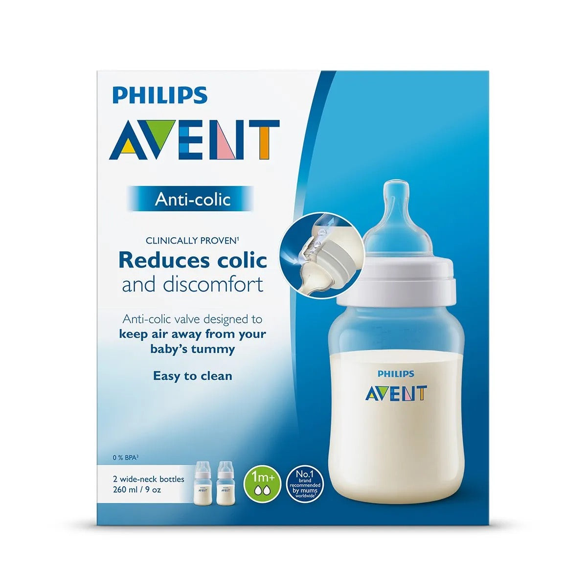 Philips Avent - Anti-Colic Baby Bottle White 260ml | Pack of 2 | 1m+