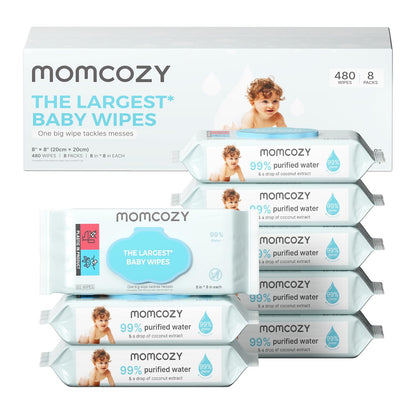 Momcozy - Largest Water Wipes Box | 8x60 Wipes
