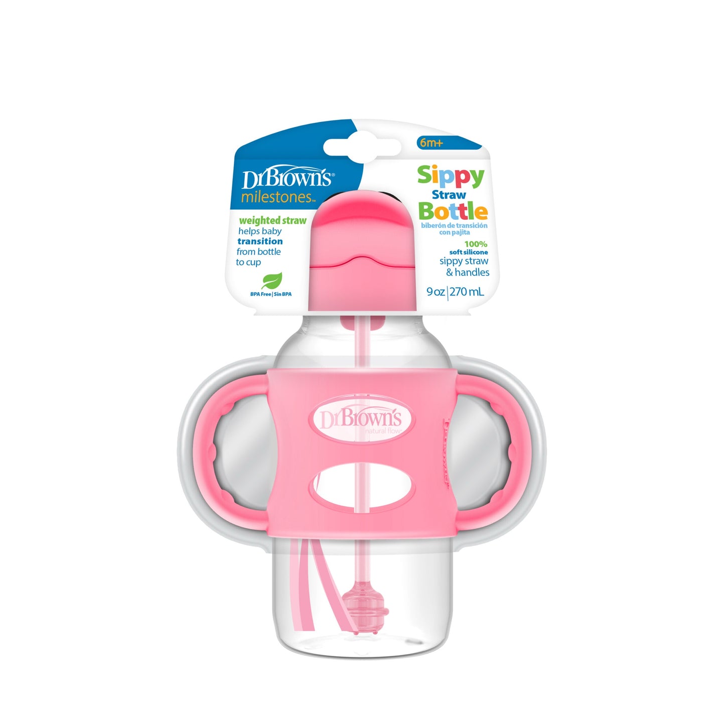 Dr. Brown's - Wide-Neck Weighted Sippy Bottle with Silicone Handles | Blue | 270ml | 6m+