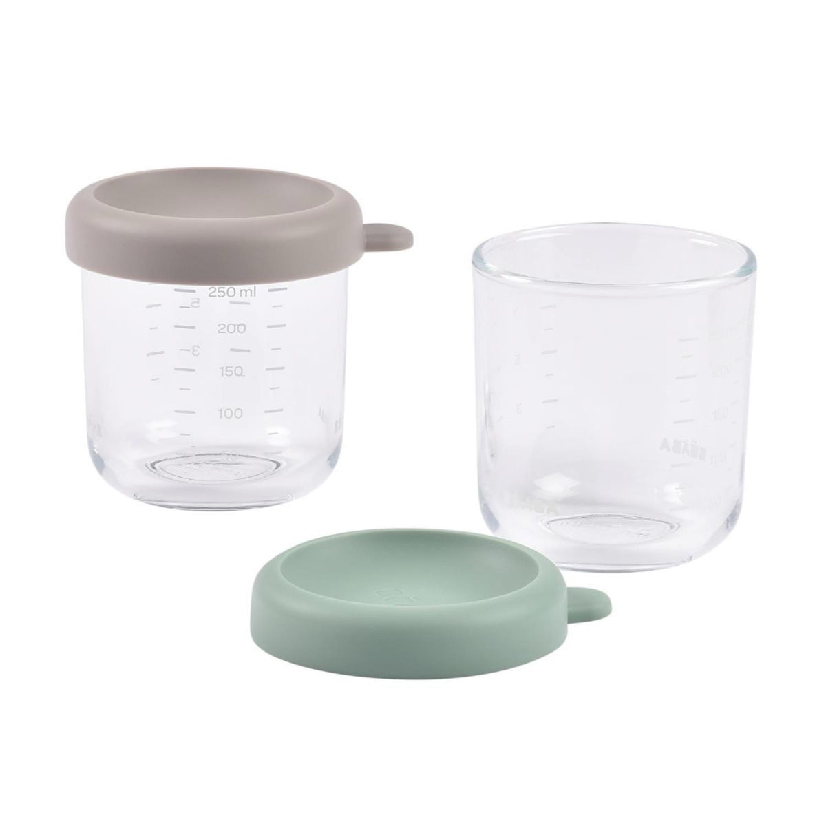 BEABA - Glass Portion Jars | 250ml | Sage Green - Gazelle | Set of 2 BEABA - Glass Portion Jars | 250ml | Sage Green - Gazelle | Set of 2
