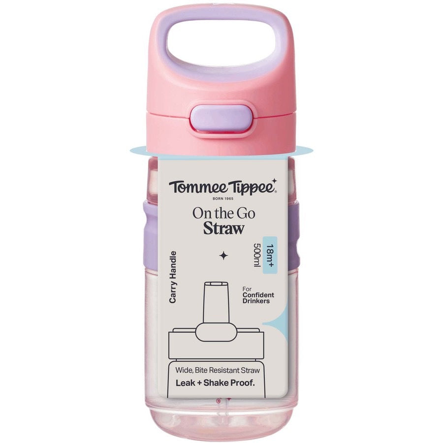 Tommee Tippee On the Go Straw Bottle 500ml | 18m+ | Pink Tommee Tippee On the Go Straw Bottle 500ml | 18m+ | Pink