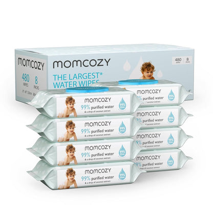 Momcozy - Largest Water Wipes Box | 8x60 Wipes