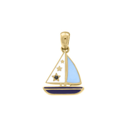 Sail Boat Black Diamond & Gold Pendant